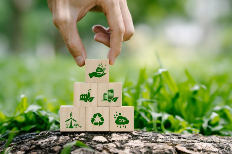 icon,carbon,credit,or,co2,on,wooden,cubes.,carbon,tradable